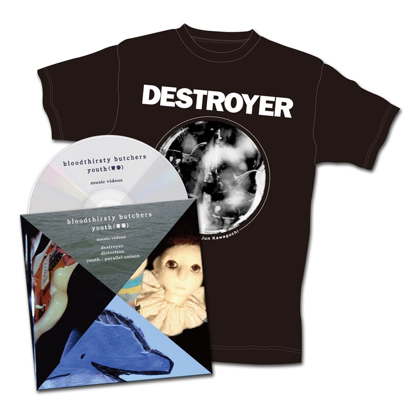 「bloodthirsty butchers / youth(青春)MV3部作 DVD+Tシャツ」デストロイヤーバージョンの内容物。