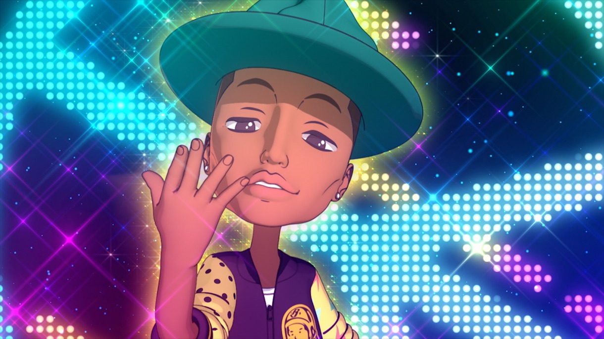 livetune & Pharrell Williams feat. 初音ミク「Last Night, Good Night (Re:Dialed) -Pharrell Williams Remix-」ビデオクリップのワンシーン。(c) Crypton Future Media, INC. www.piapro.net (c)2014 Takashi Murakami/Kaikai Kiki Co., Ltd. All Rights Reserved.