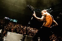 今週の人気画像6位は「“中間管理職”マキシマム ザ ホルモンがメッセで大暴れ」より、上ちゃん（4弦）。（撮影：浜野カズシ）