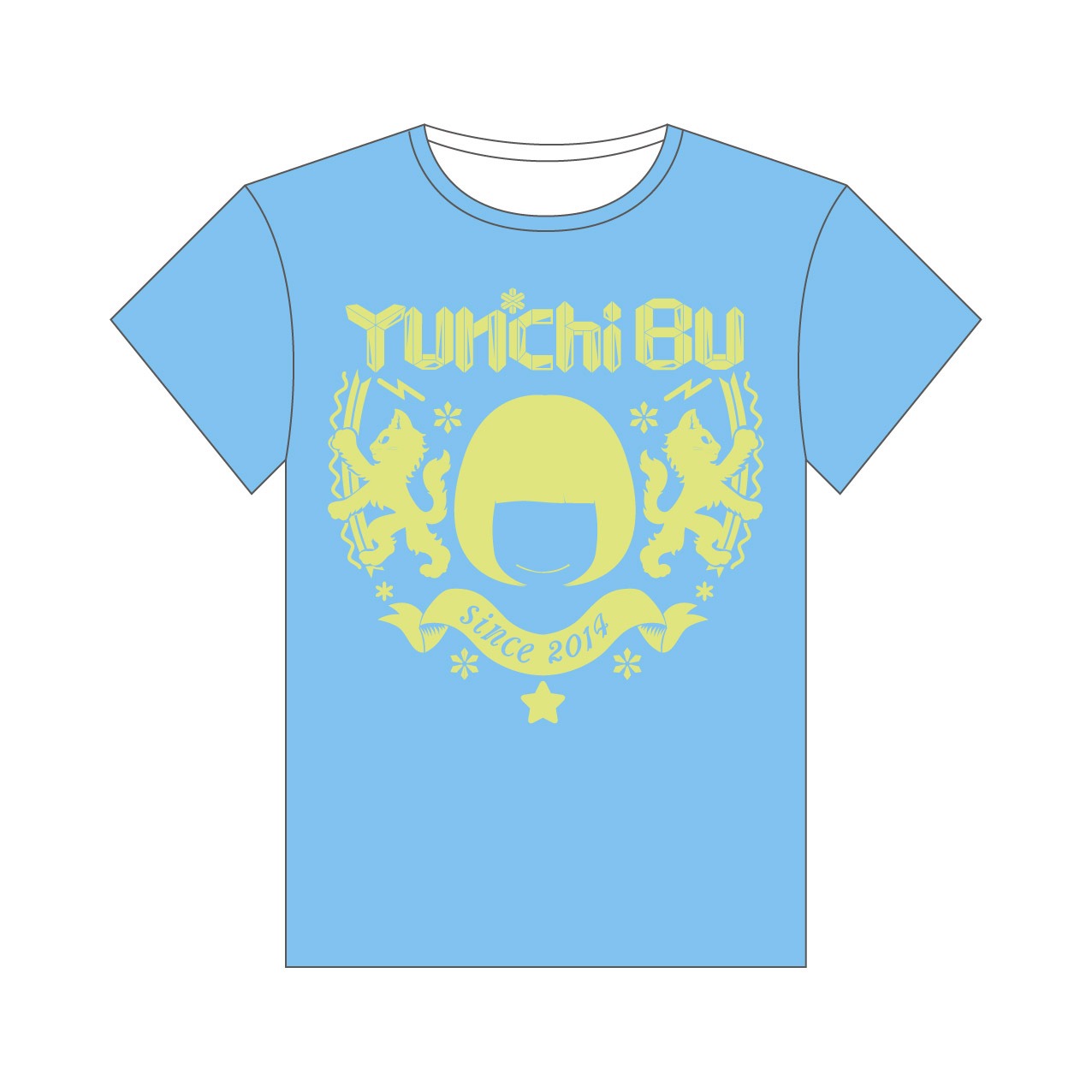 「Yun*chi ゆんち部*Tシャツ」スカイブルーボディ×ライムグリーンプリント