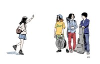 Shiggy Jr.「LISTEN TO THE MUSIC」の裏ジャケットに掲載されるイラスト。