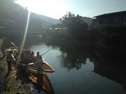 保津川を下って嵐山に到着した様子。