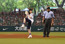 安定感のあるフォームで投球を披露した南波志帆投手。