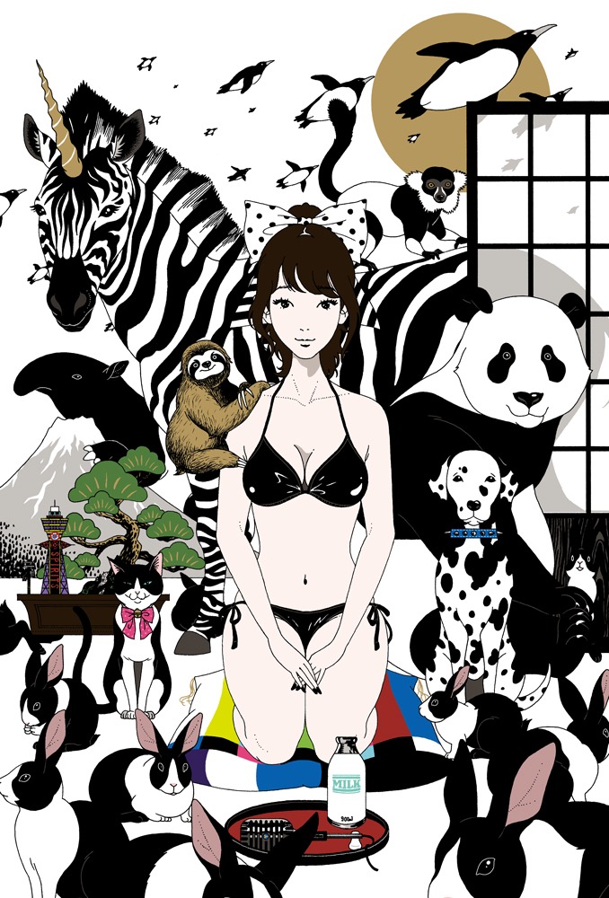 中村佑介の描き下ろしによる柏木由紀の“グラビアート”。