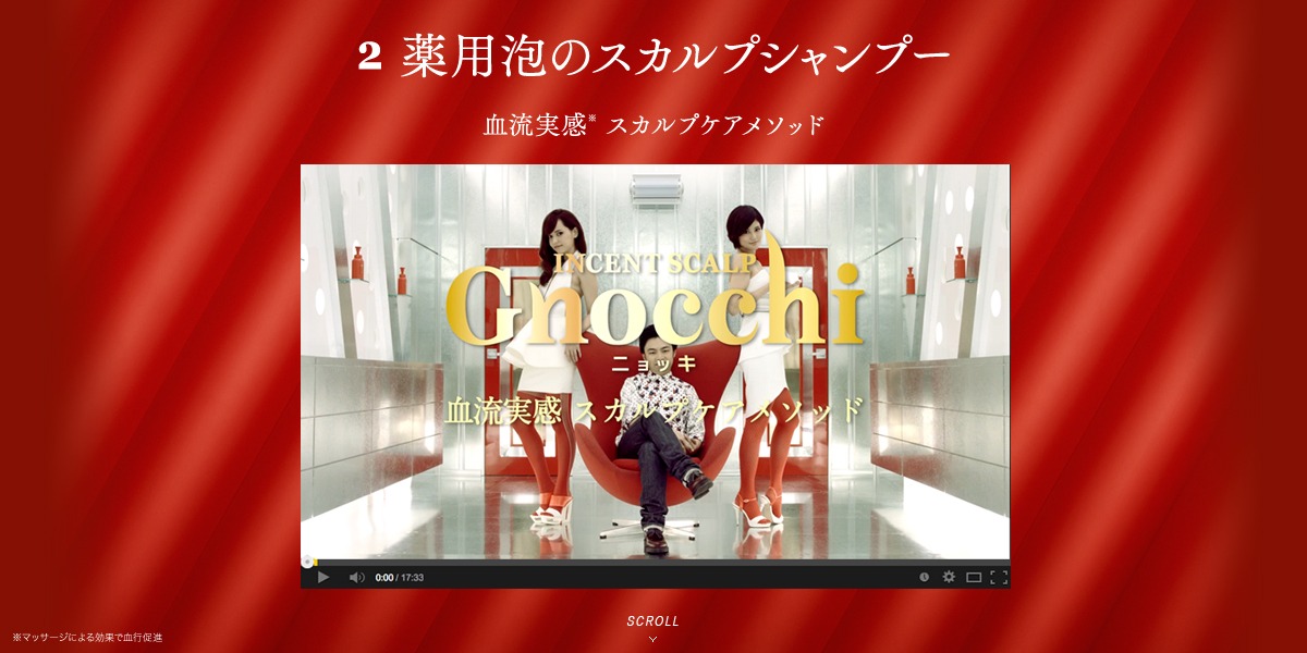 「インセントスカルプGnocchi」特設サイトのキャプチャ。