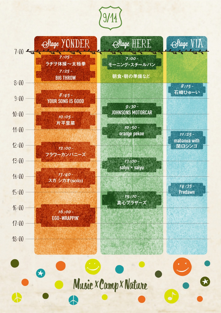 「New Acoustic Camp 2014」9月14日のタイムテーブル。
