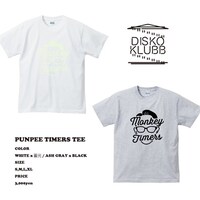 「PUNPEE TIMERS」Tシャツ。カラーは“WHITE × 蓄光”と“ASH GRAY × BLACK”の2種類で、サイズはS～XLの4パターンで展開される。価格は3000円。