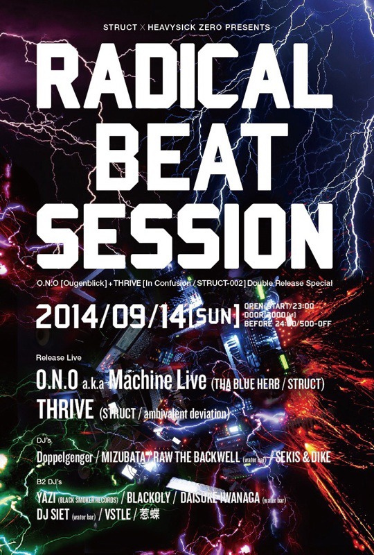 「RADICAL BEAT SESSION ～O.N.O 『Ougenblick』 +  THRIVE 『In Confusion / STRUCT-002』 Double Release Special～」フライヤー