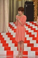 司会者発表会見での有働由美子。