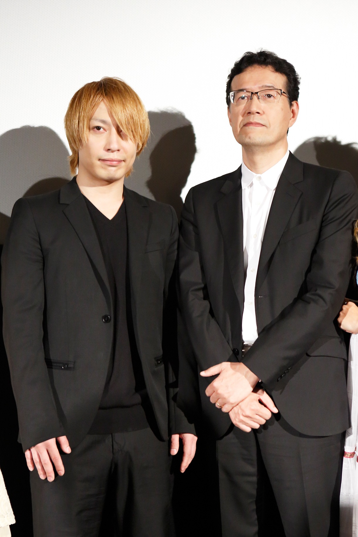 映画「アップルシード アルファ」舞台挨拶に登壇した荒牧伸志監督（左）と中田ヤスタカ（右）。