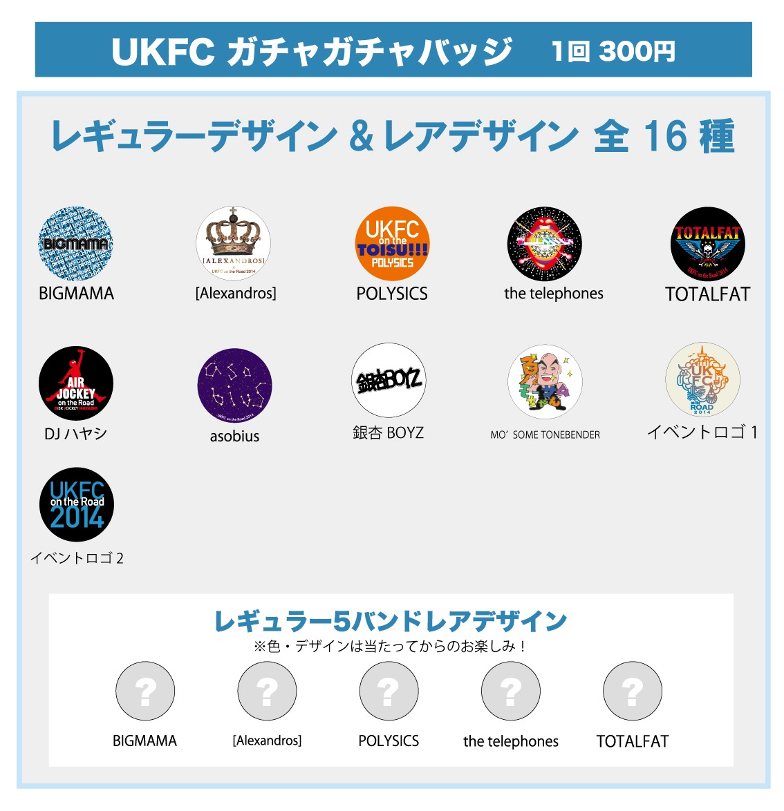 「UKFC ガチャガチャバッジ」一覧