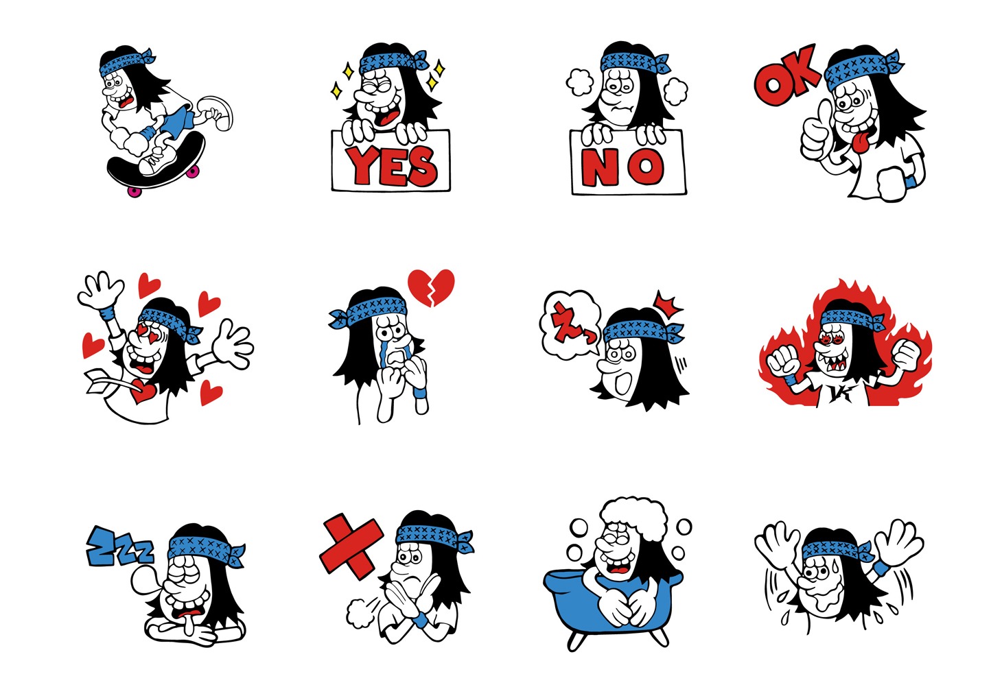MEANINGオフィシャルキャラクター「よっくんマン」のLINEスタンプのサンプル。