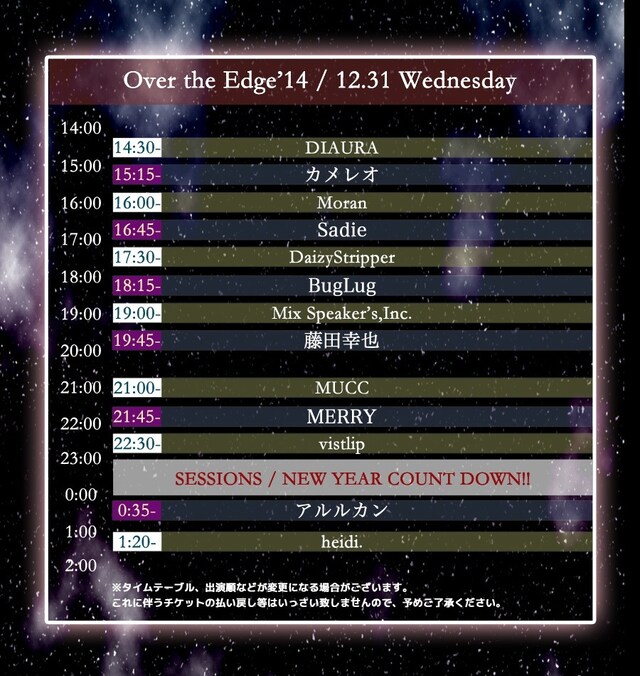 「Over The Edge '14」タイムテーブル