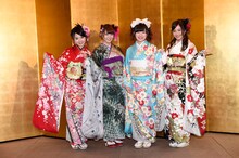 SKE48の新成人。左から加藤るみ、山内鈴蘭、岩永亞美、斉藤真木子。