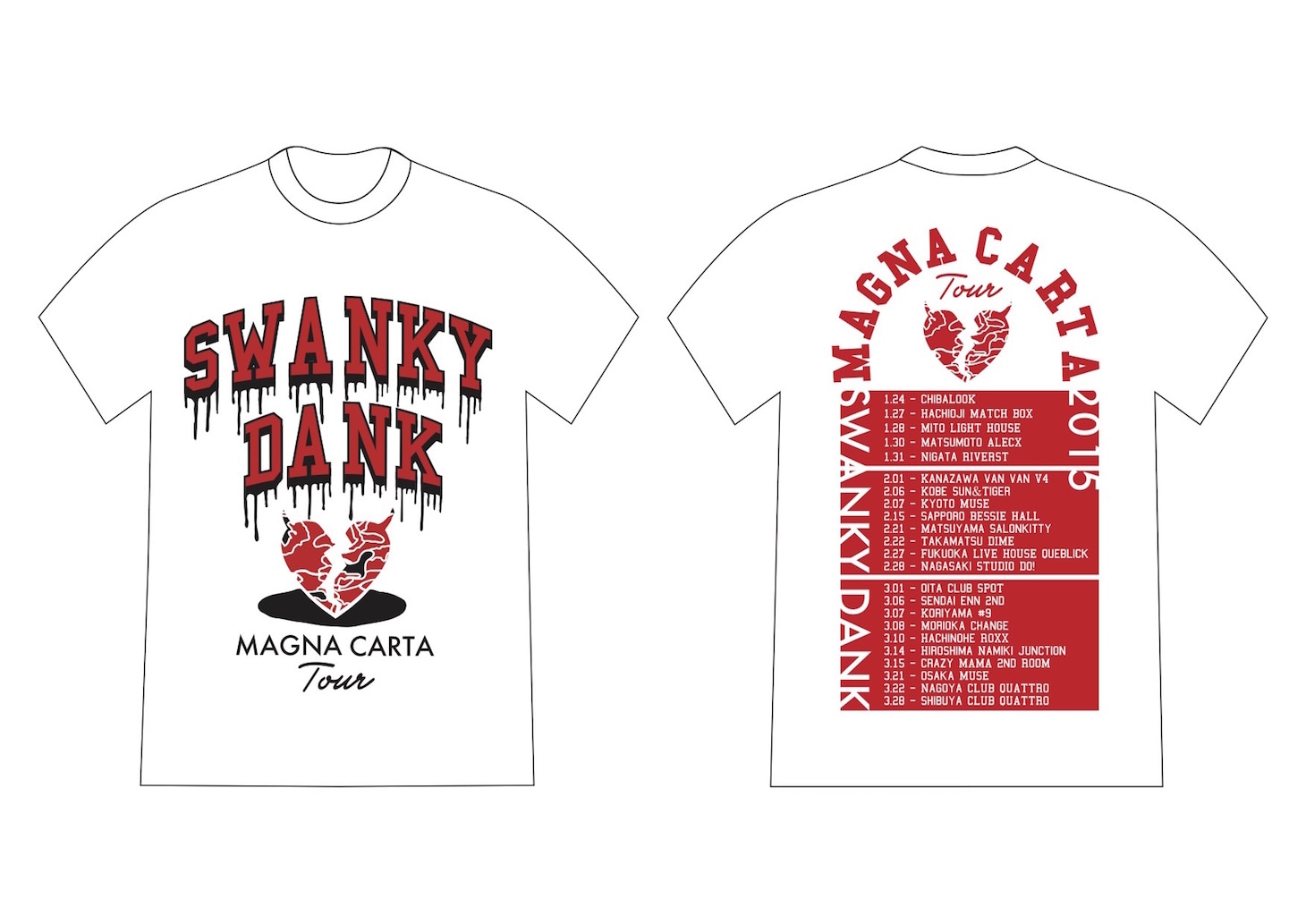 SWANKY DANKとDeviluseのコラボレーションTシャツのデザインサンプル。