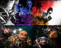 RIP SLYME「ナイショデオネガイシマス」ビデオクリップのワンシーン（上）と映画「ミュータント・タートルズ」のワンシーン（下）。 (c)2014 Paramount Pictures. All Rights Reserved.