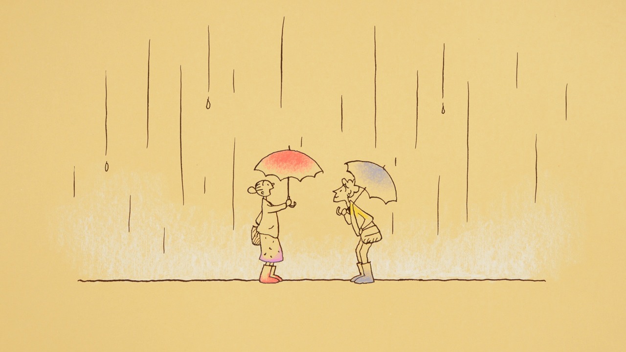 NHK「みんなのうた」「履物と傘の物語」のワンシーン。(c)NHK / 南家こうじ