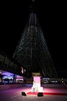 東京スカイツリーをバックに歌う華原朋美。