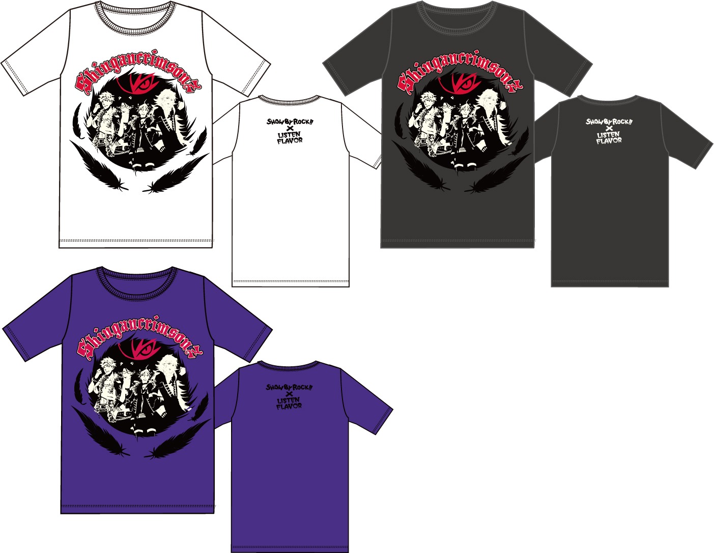 「SHOW BY ROCK!!フェア」で販売される「LISTEN FLAVOR×SHOW BY ROCK!!バンドT シャツ」。