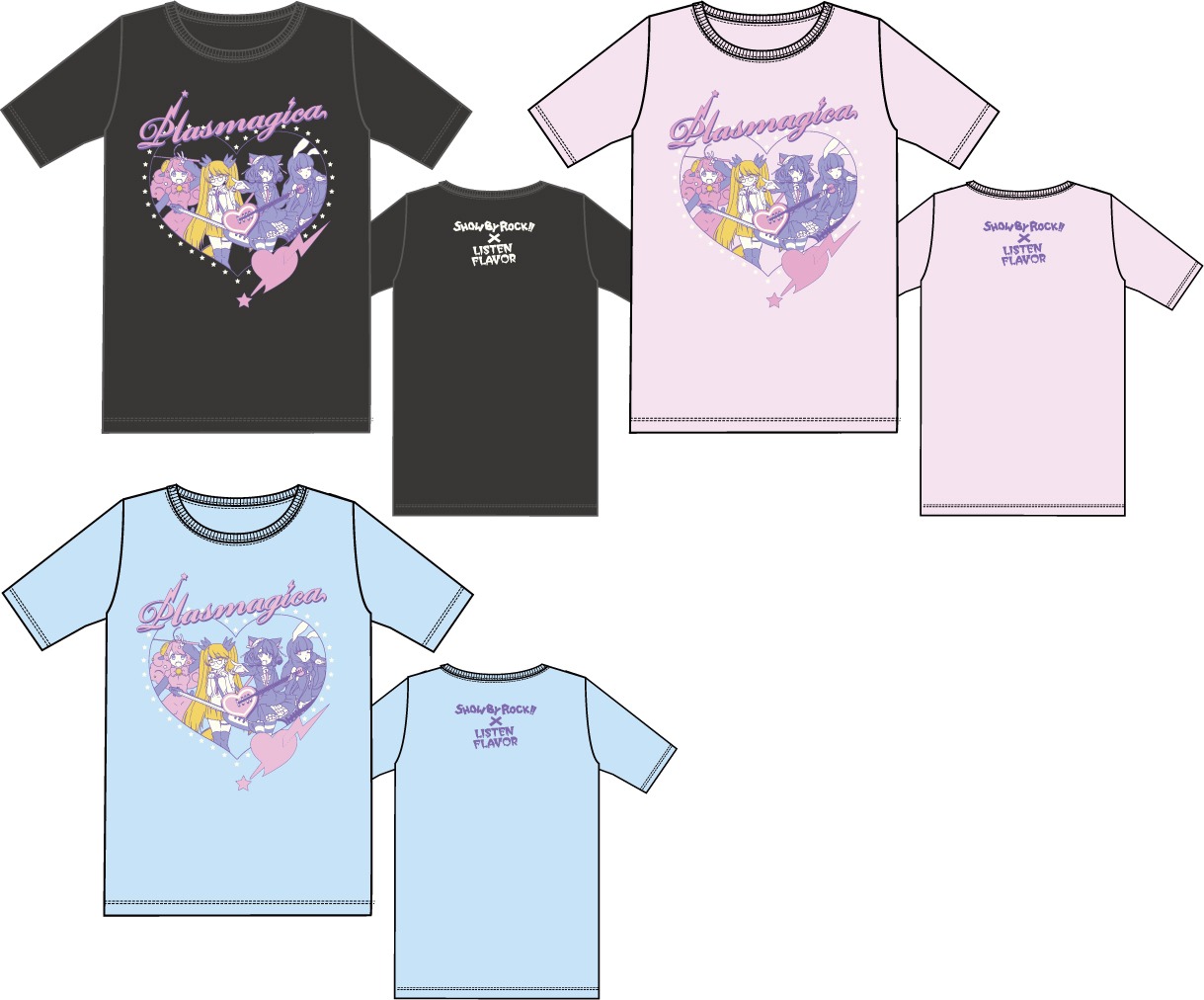 「SHOW BY ROCK!!フェア」で販売される「LISTEN FLAVOR×SHOW BY ROCK!!バンドT シャツ」。