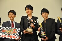 「スーパーヒーロー大戦GP 仮面ライダー3号」の初日舞台挨拶の様子。