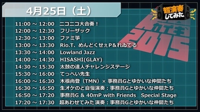 「超演奏してみた」4月25日公演のタイムテーブル。