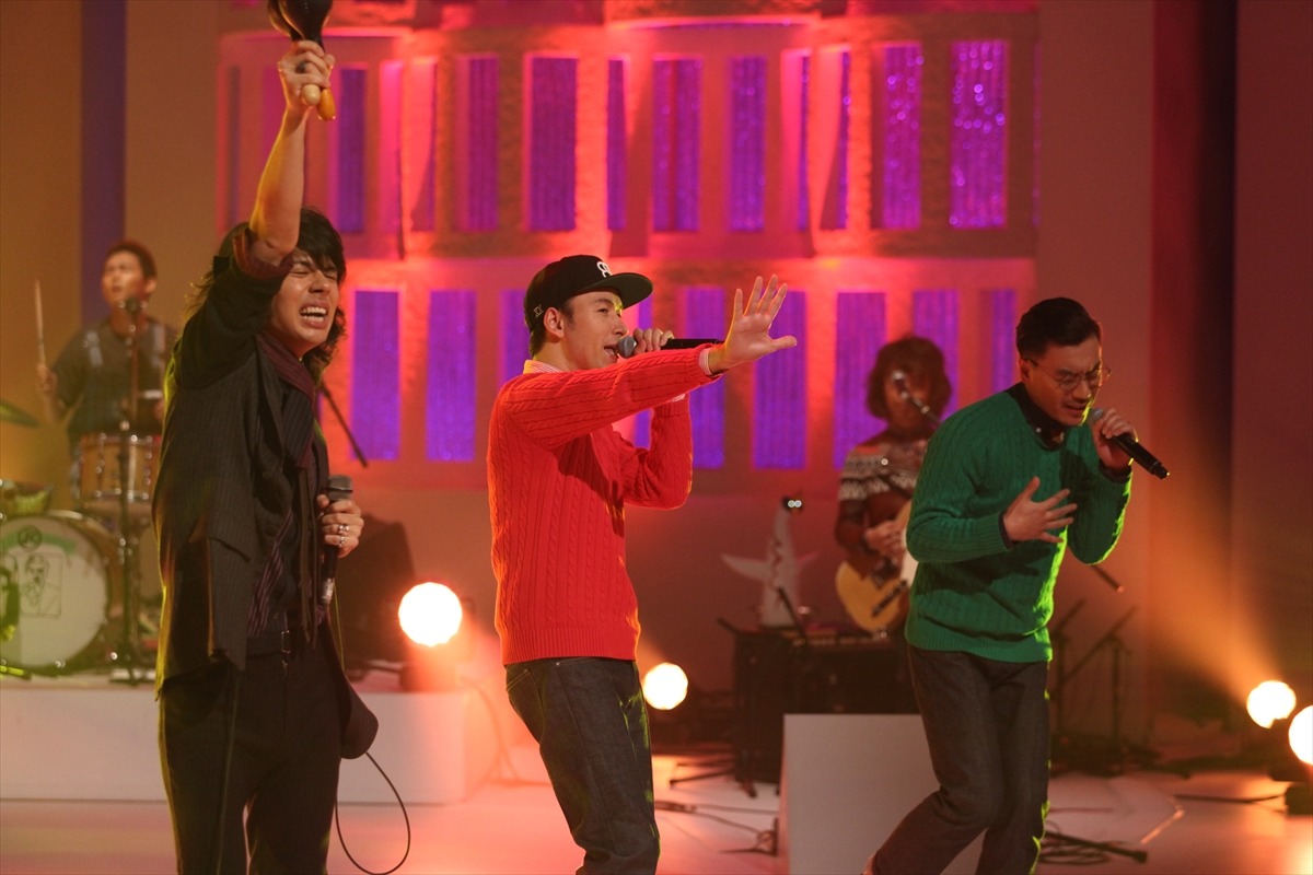 「MUSIC FAIR」出演時のRIP SLYMEとOKAMOTO'S。 (c)フジテレビ