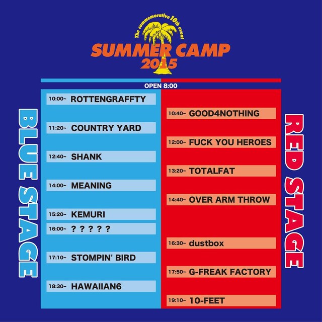 「SUMMER CAMP 2015 -The commemorative of 10th event-」タイムテーブル