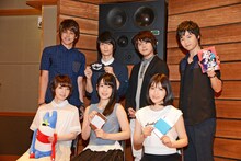 「GATCHAMAN CROWDS insight」声優陣。左上から時計回りに宮野真守、梅原裕一郎、村瀬歩、逢坂良太、石原夏織、内田真礼、花澤香菜。