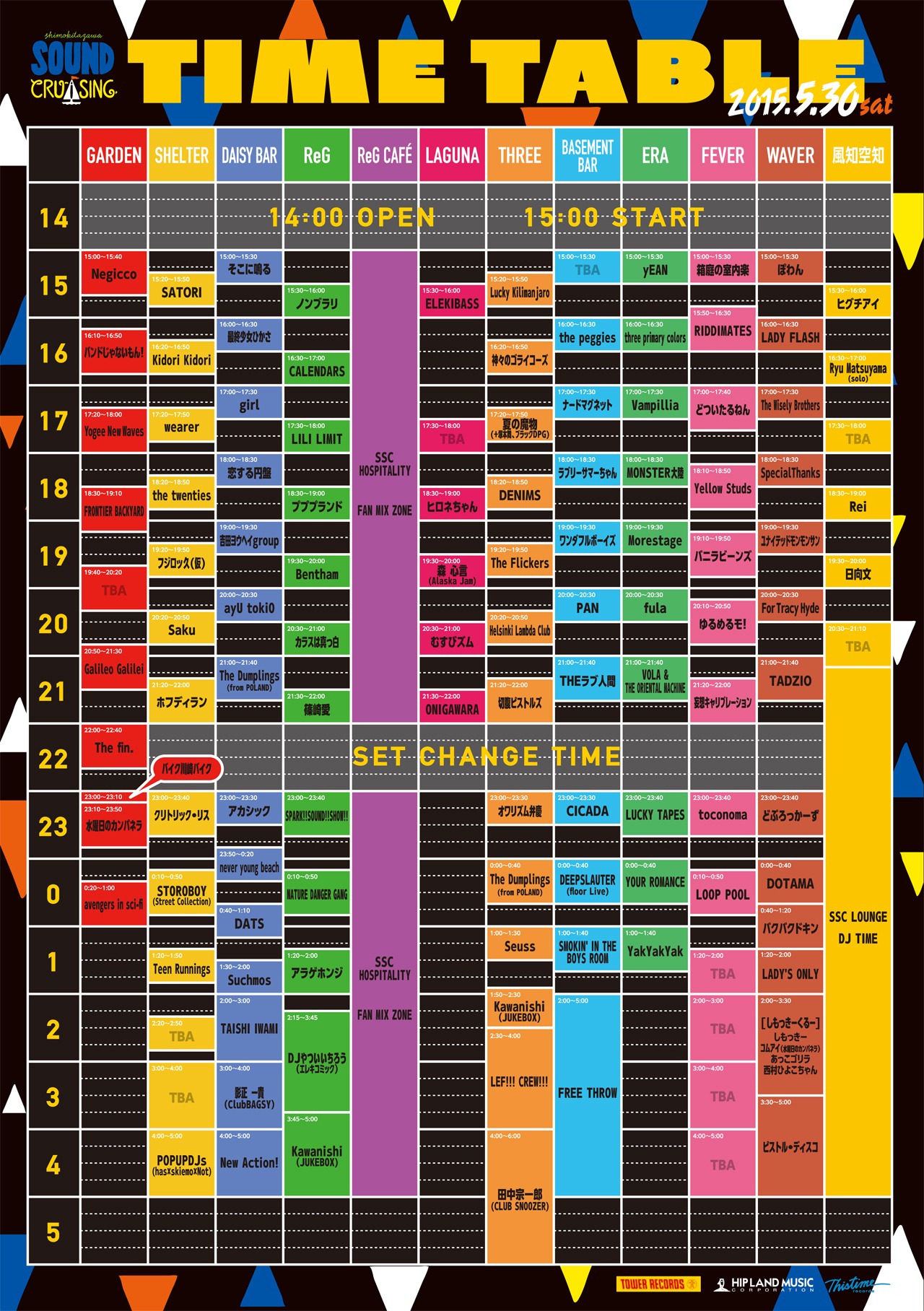 「Shimokitazawa SOUND CRUISING 2015」タイムテーブル