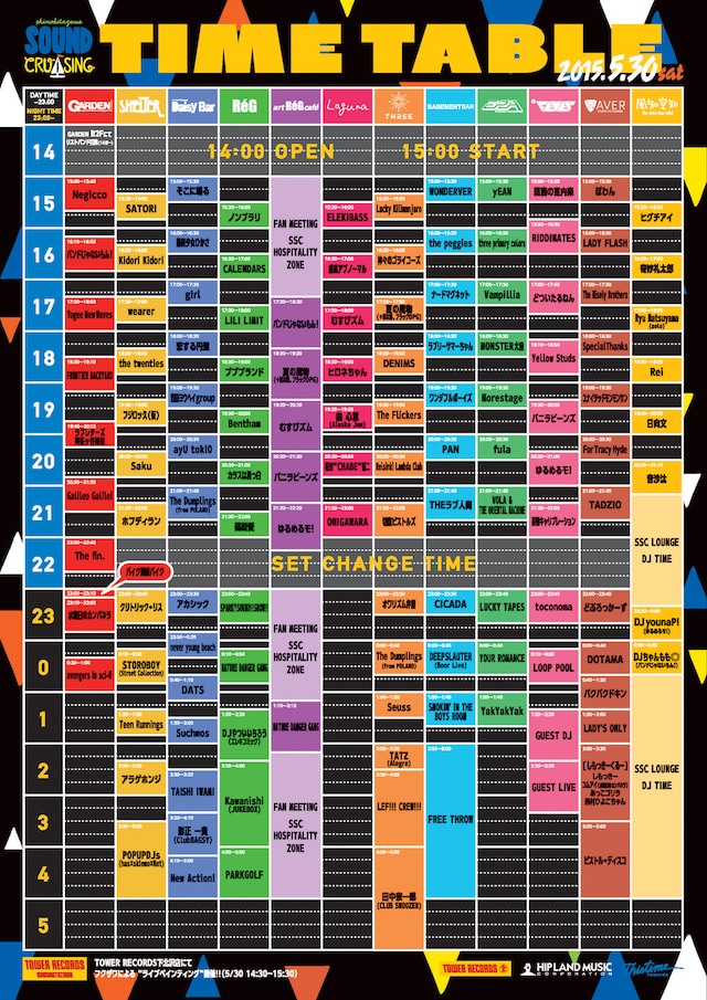 「Shimokitazawa SOUND CRUISING 2015」タイムテーブル