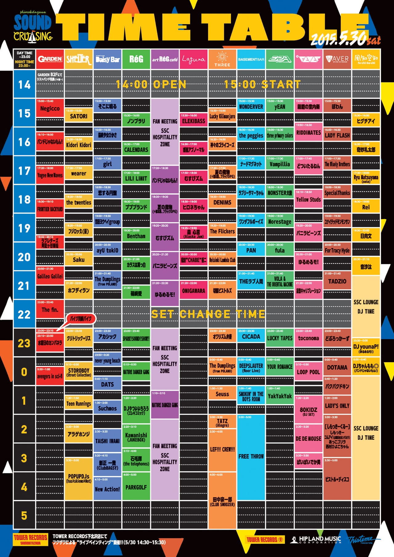 Shimokitazawa SOUND CRUISING 2015」タイムテーブル - 本日開催