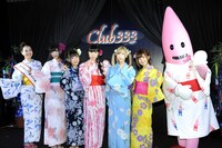 左から東京タワー観光大使・金ヶ江悦子、望月みゆ、天照大桃子、恋汐りんご、七星ぐみ、甘夏ゆず、ノッポン弟。