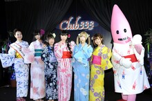 左から東京タワー観光大使・金ヶ江悦子、望月みゆ、天照大桃子、恋汐りんご、七星ぐみ、甘夏ゆず、ノッポン弟。