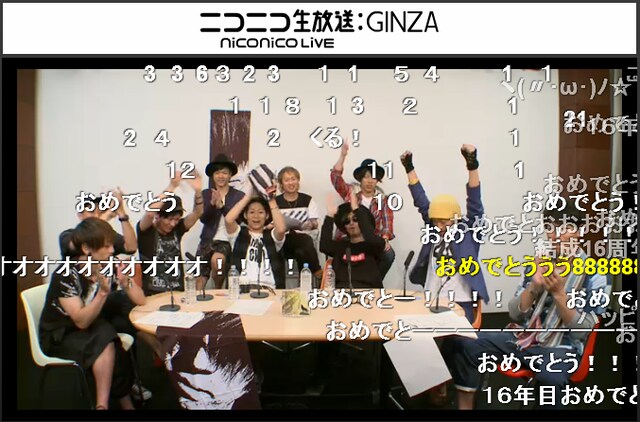 UVERworldが結成15周年を迎える瞬間のニコニコ生放送「UVER家のTV」配信画面。