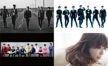 「a-nation stadium fes.」のヘッドライナー。写真左上より時計回りにBIGBANG、三代目 J Soul Brothers、浜崎あゆみ、SUPER JUNIOR。