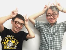 「南波一海のアイドル三十六房」MCの南波一海（左）と嶺脇育夫タワーレコード代表取締役（右）。