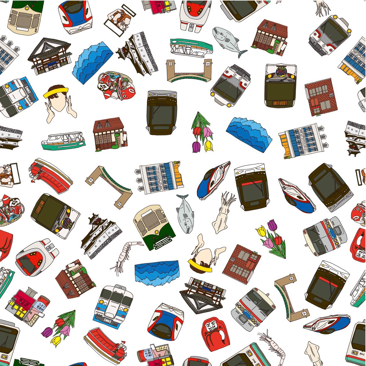 古川太一が手がけた「BEATRAM MUSIC FESTIVAL 2015」イラストのテキスタイル。