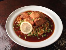 ユウゼンと怒髪天によるコラボメニュー第2弾「あんかけ怪獣ザンギラス」見本。