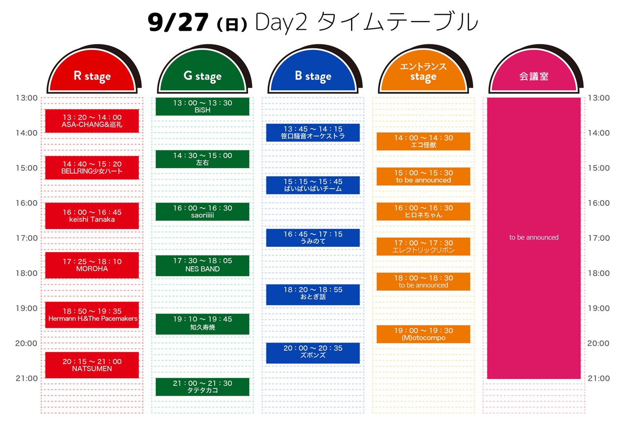 「ぐるぐるTOIRO2015」27日のタイムテーブル。