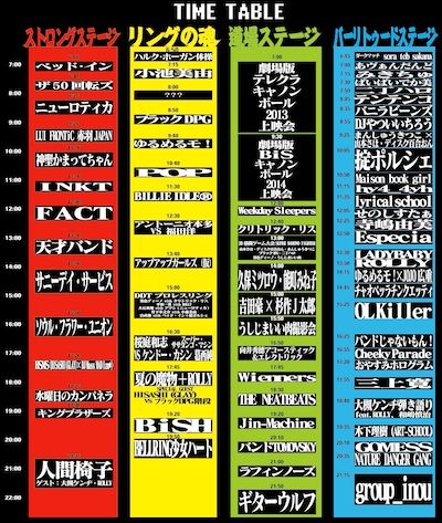 「AOMORI ROCK FESTIVAL '15～夏の魔物～」タイムテーブル