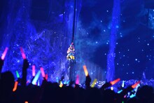 ワイヤーアクションを披露する柏木ひなた。