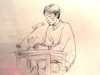 本日1月20日に東京・渋谷CLUB QUATTROにて行われたイベントでの小沢健二のスケッチ。（イラスト：鳥飼茜）