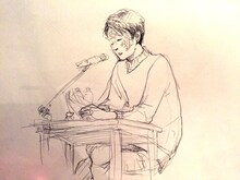 本日1月20日に東京・渋谷CLUB QUATTROにて行われたイベントでの小沢健二のスケッチ。（イラスト：鳥飼茜）