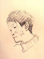 本日1月20日に東京・渋谷CLUB QUATTROにて行われたイベントでの小沢健二のスケッチ。（イラスト：鳥飼茜）