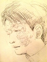 本日1月20日に東京・渋谷CLUB QUATTROにて行われたイベントでの小沢健二のスケッチ。（イラスト：鳥飼茜）