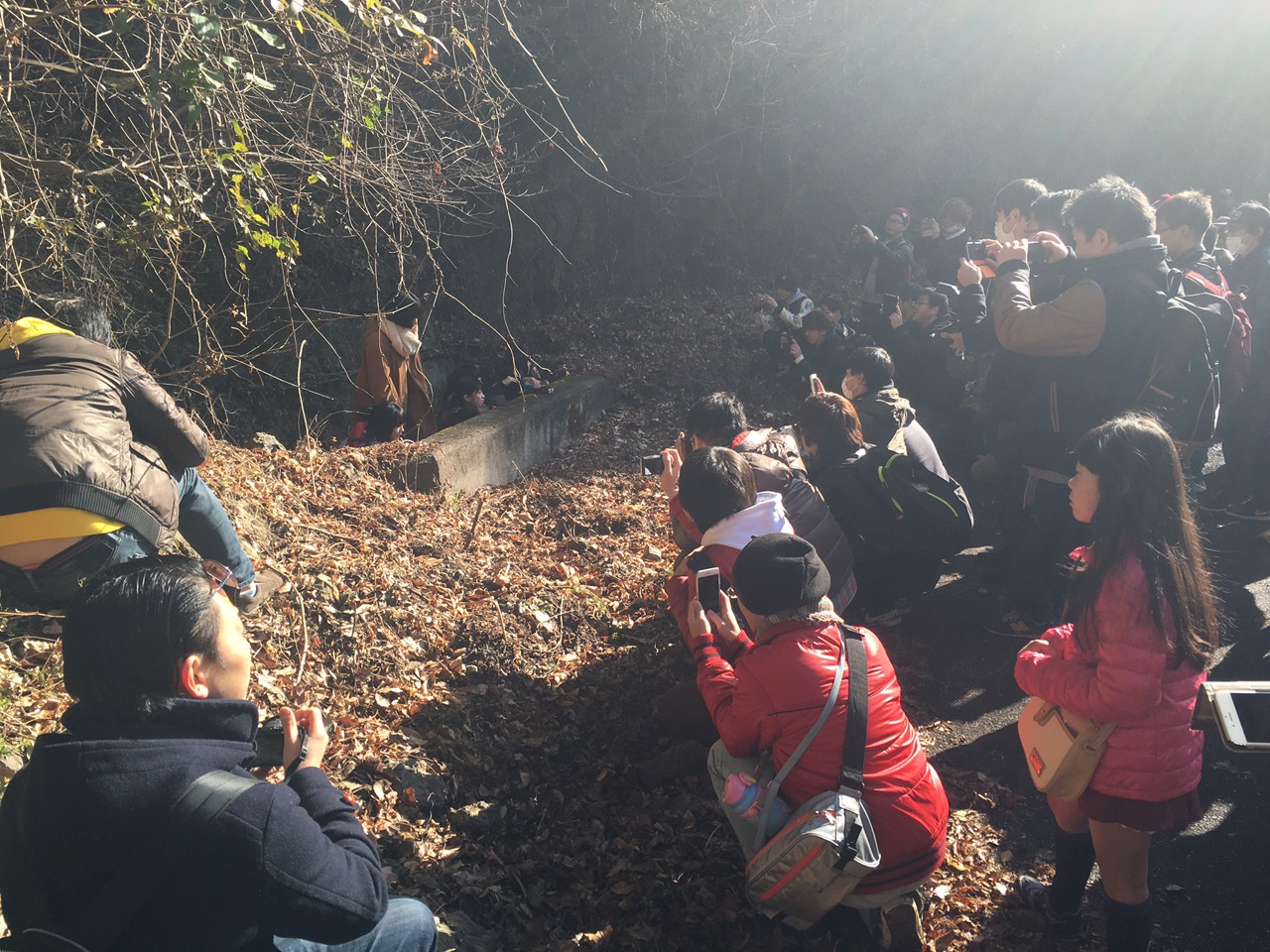 「ワンマンQ反省オフ会」でアルバムジャケット写真撮影地をめぐるメンバーとファン。（写真提供：AqbiRec）