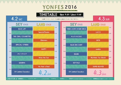 「YON FES 2016」タイムテーブル