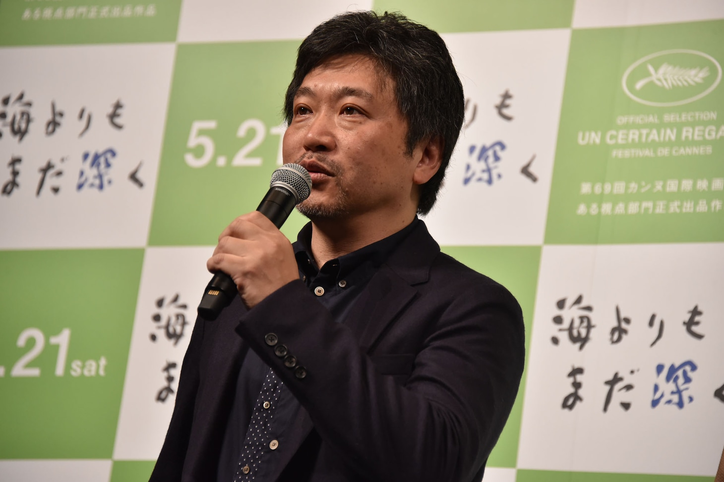 5月8日、「海よりもまだ深く」トークイベント付き試写会に出席した是枝裕和。