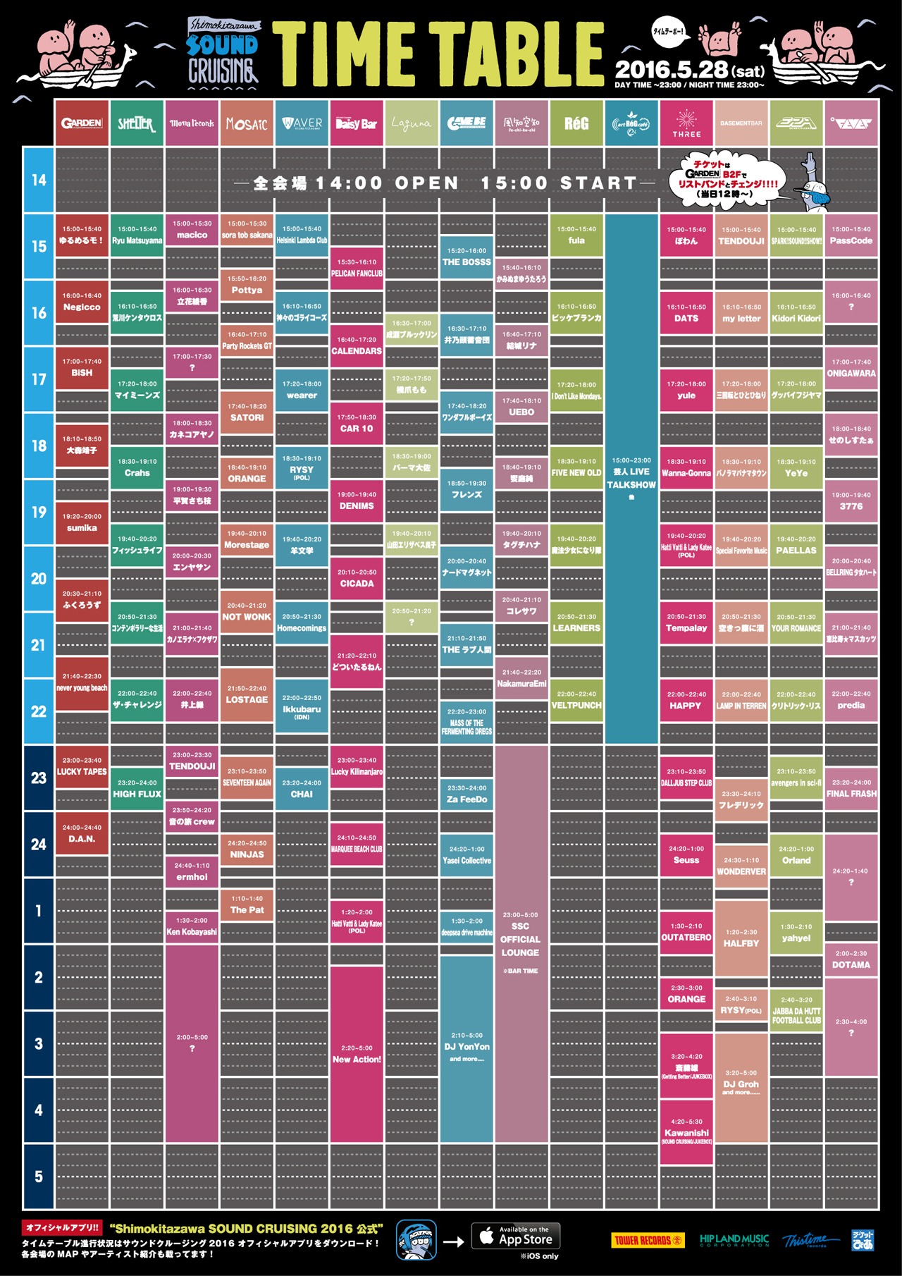 「Shimokitazawa SOUND CRUISING 2016」タイムテーブル